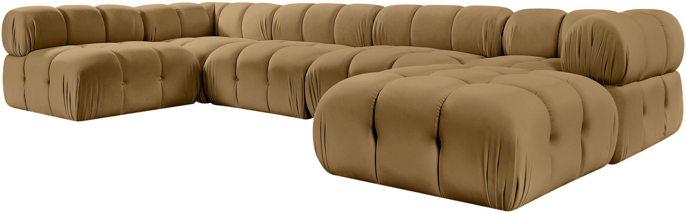 Meridian Furniture - Orin Saddle Velvet Performance Fabric Upholstered 6 pc. Sectional - 671Saddle-Sec6E - GreatFurnitureDeal