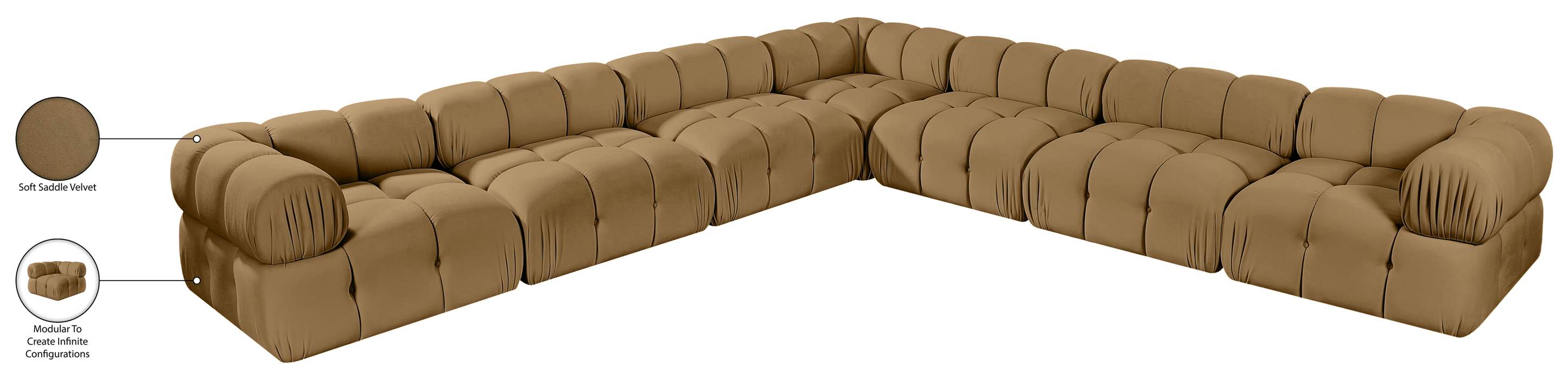 Meridian Furniture - Orin Saddle Velvet Performance Fabric Upholstered 7 pc. Sectional - 671Saddle-Sec7A - GreatFurnitureDeal