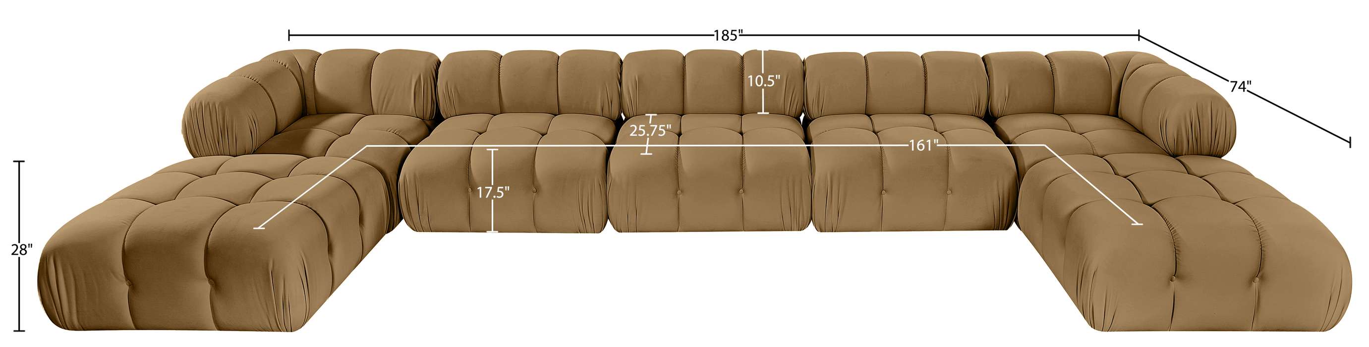 Meridian Furniture - Orin Saddle Velvet Performance Fabric Upholstered 7 pc. Sectional - 671Saddle-Sec7D - GreatFurnitureDeal