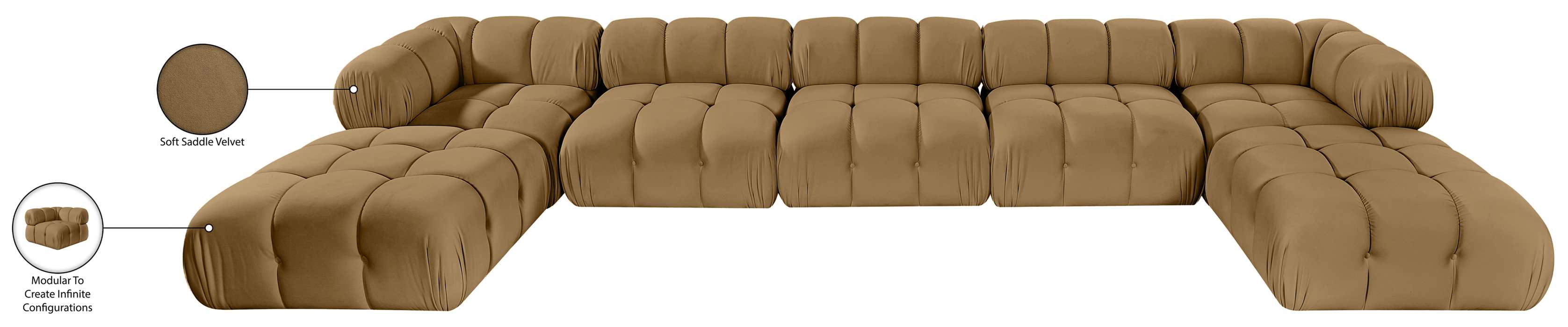 Meridian Furniture - Orin Saddle Velvet Performance Fabric Upholstered 7 pc. Sectional - 671Saddle-Sec7D - GreatFurnitureDeal