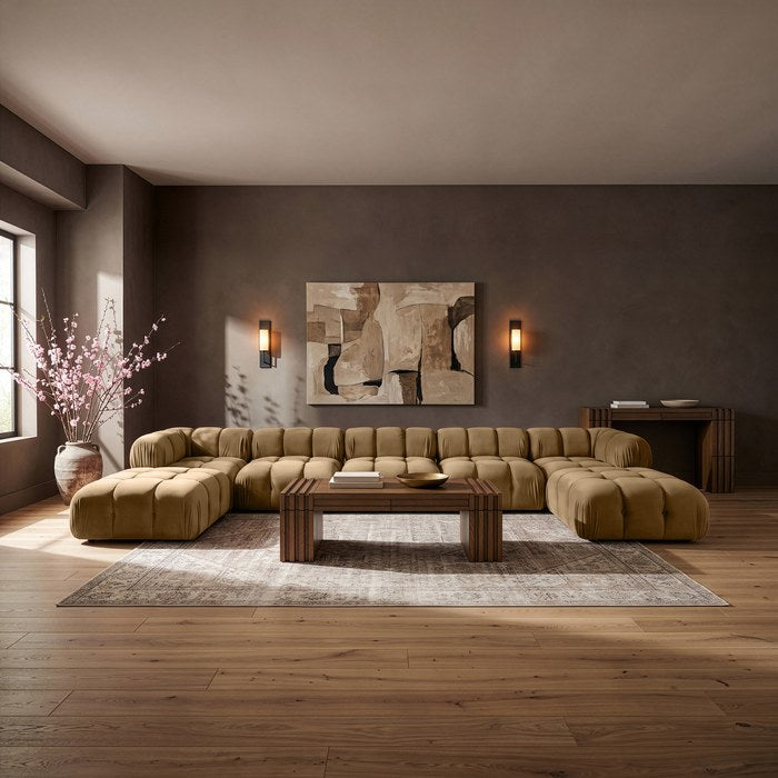 Meridian Furniture - Orin Saddle Velvet Performance Fabric Upholstered 7 pc. Sectional - 671Saddle-Sec7D - GreatFurnitureDeal