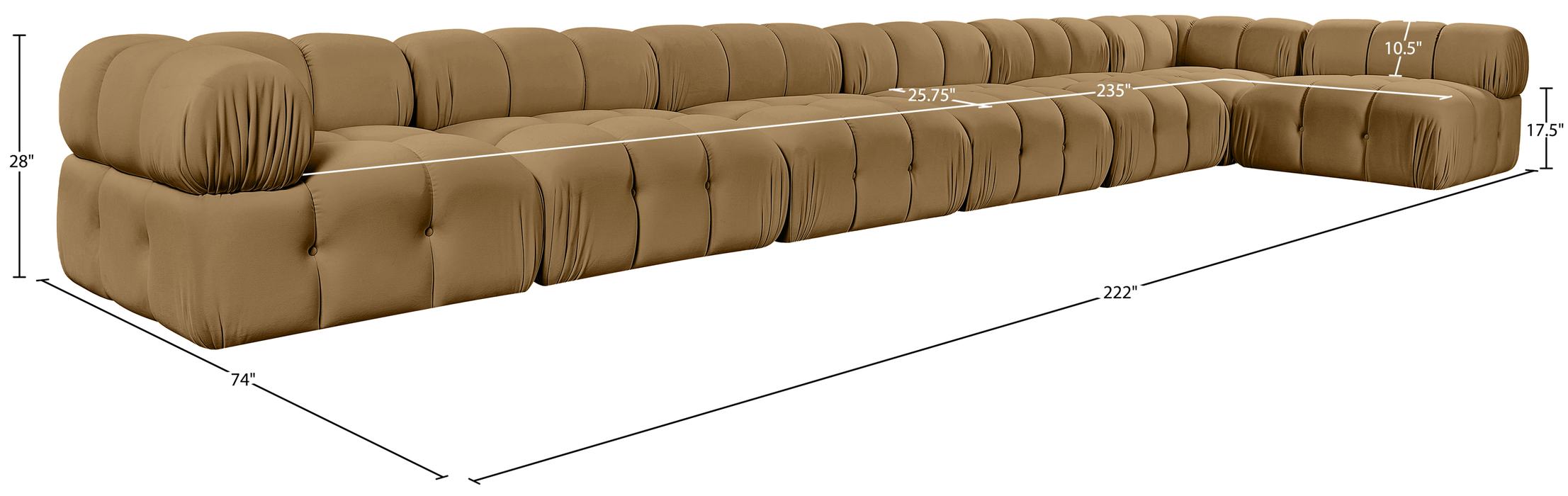 Meridian Furniture - Orin Saddle Velvet Performance Fabric Upholstered 7 pc. Sectional - 671Saddle-Sec7F - GreatFurnitureDeal