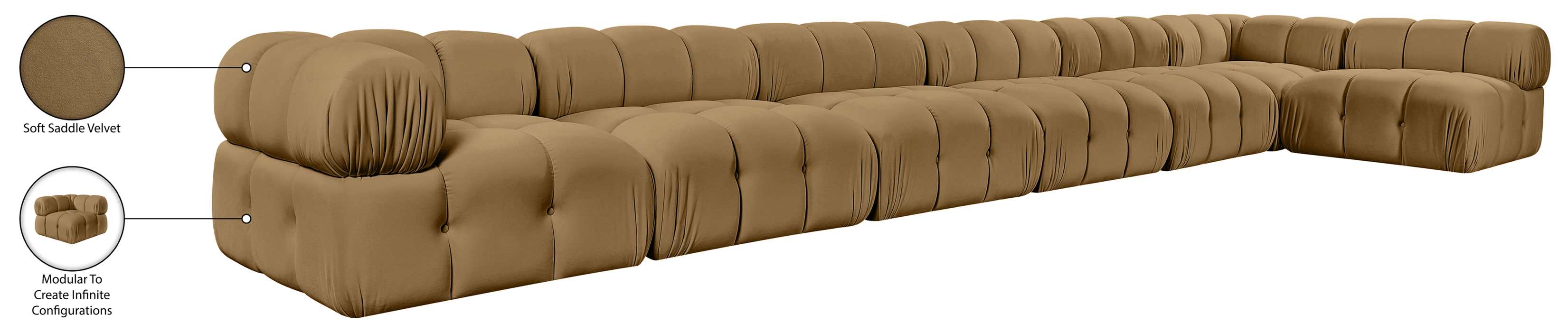 Meridian Furniture - Orin Saddle Velvet Performance Fabric Upholstered 7 pc. Sectional - 671Saddle-Sec7F - GreatFurnitureDeal