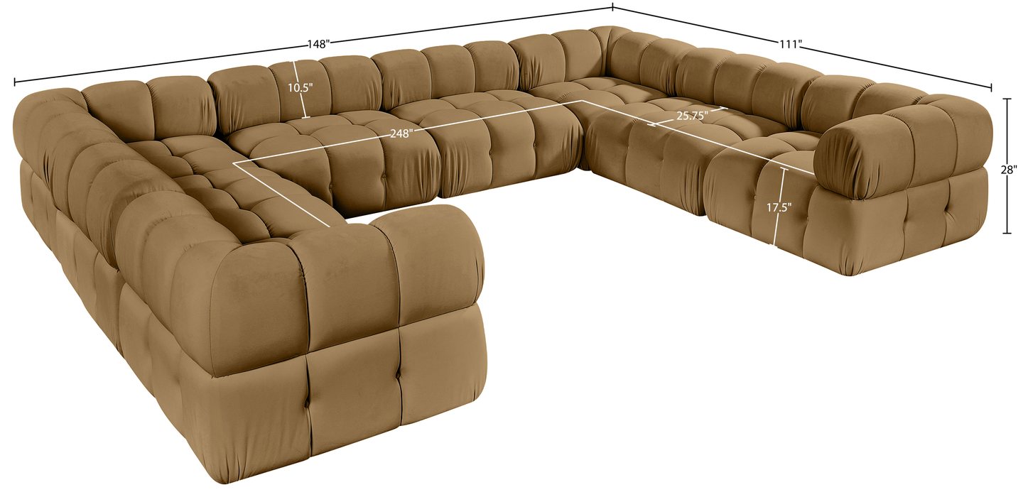 Meridian Furniture - Orin Saddle Velvet Performance Fabric Upholstered 8 pc. Sectional - 671Saddle-Sec8A - GreatFurnitureDeal