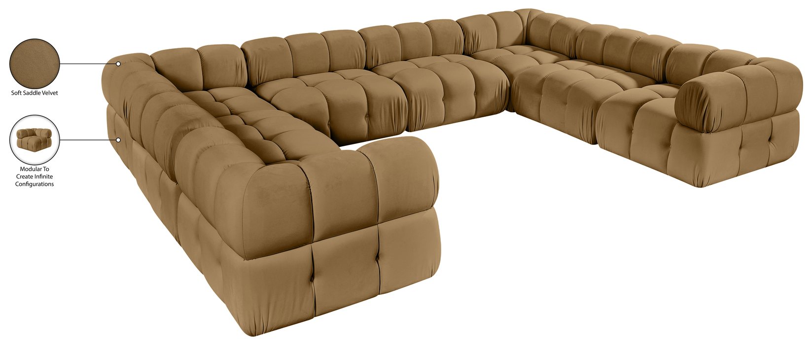 Meridian Furniture - Orin Saddle Velvet Performance Fabric Upholstered 8 pc. Sectional - 671Saddle-Sec8A - GreatFurnitureDeal