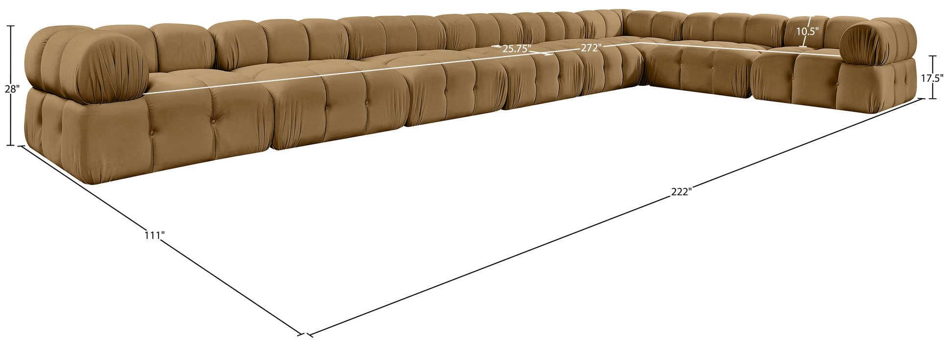 Meridian Furniture - Orin Saddle Velvet Performance Fabric Upholstered 8 pc. Sectional - 671Saddle-Sec8B - GreatFurnitureDeal