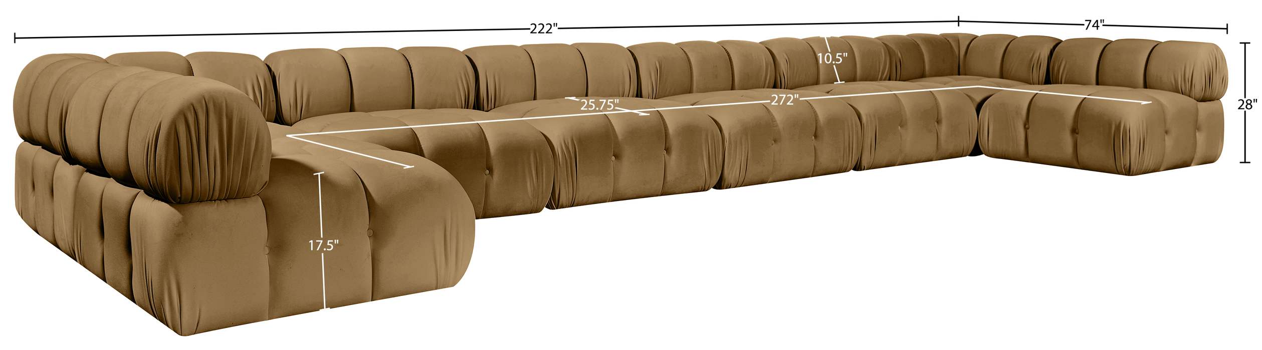 Meridian Furniture - Orin Saddle Velvet Performance Fabric Upholstered 8 pc. Sectional - 671Saddle-Sec8C - GreatFurnitureDeal