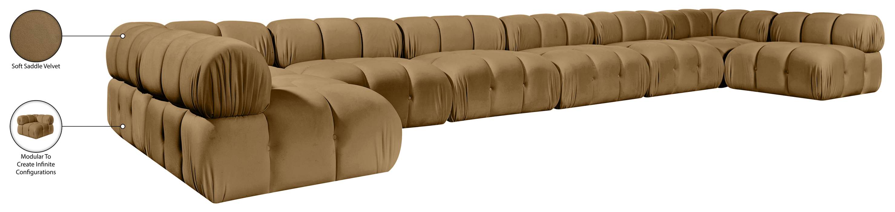 Meridian Furniture - Orin Saddle Velvet Performance Fabric Upholstered 8 pc. Sectional - 671Saddle-Sec8C - GreatFurnitureDeal