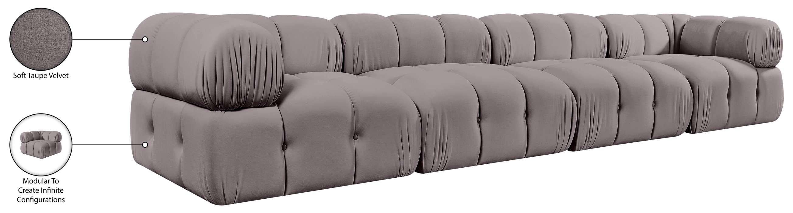 Meridian Furniture - Orin Taupe Velvet Performance Fabric Upholstered 4 pc. Sofa - 671Taupe-S4A - GreatFurnitureDeal