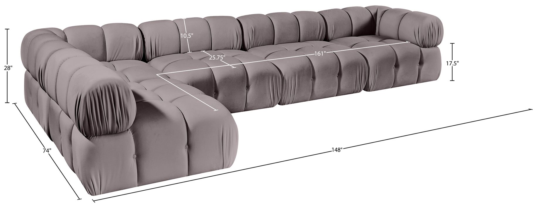 Meridian Furniture - Orin Taupe Velvet Performance Fabric Upholstered 5 pc. Sectional - 671Taupe-Sec5E - GreatFurnitureDeal