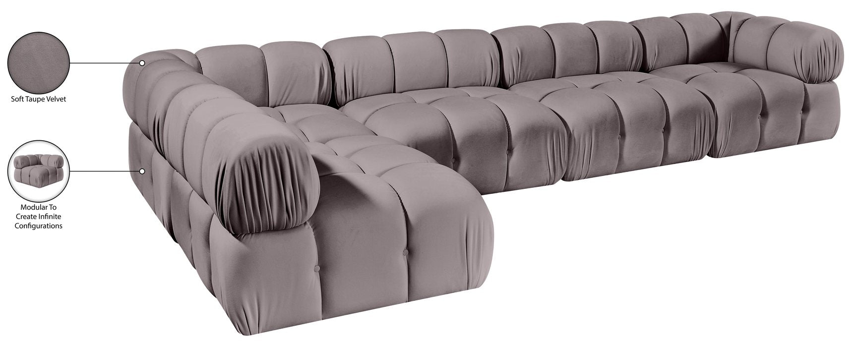 Meridian Furniture - Orin Taupe Velvet Performance Fabric Upholstered 5 pc. Sectional - 671Taupe-Sec5E - GreatFurnitureDeal