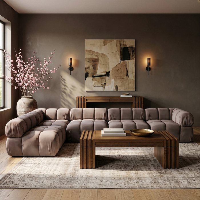 Meridian Furniture - Orin Taupe Velvet Performance Fabric Upholstered 5 pc. Sectional - 671Taupe-Sec5E - GreatFurnitureDeal