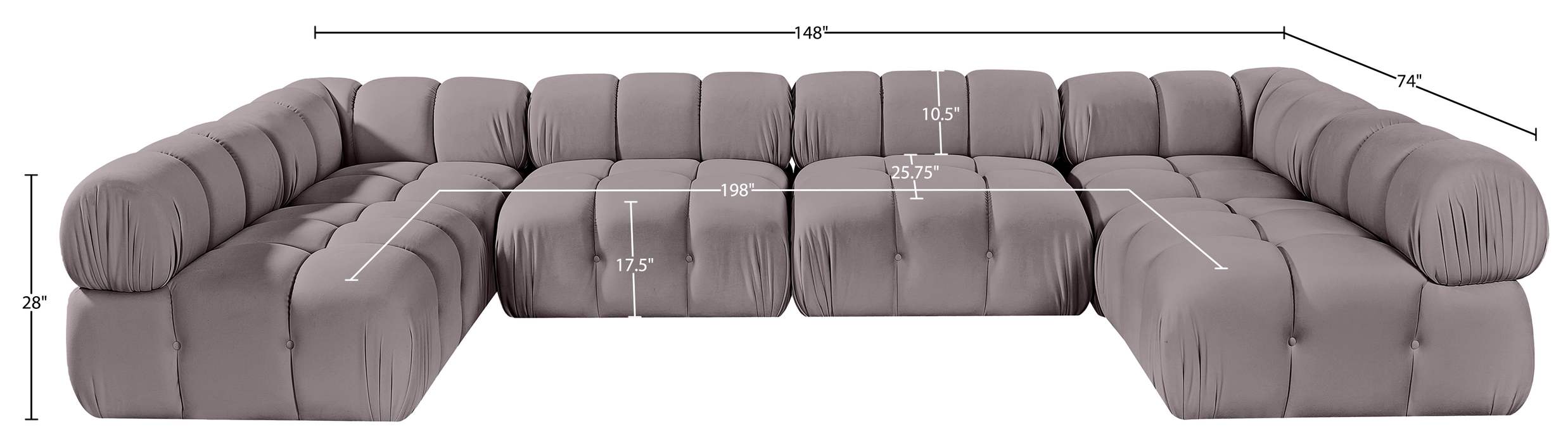 Meridian Furniture - Orin Taupe Velvet Performance Fabric Upholstered 6 pc. Sectional - 671Taupe-Sec6C - GreatFurnitureDeal