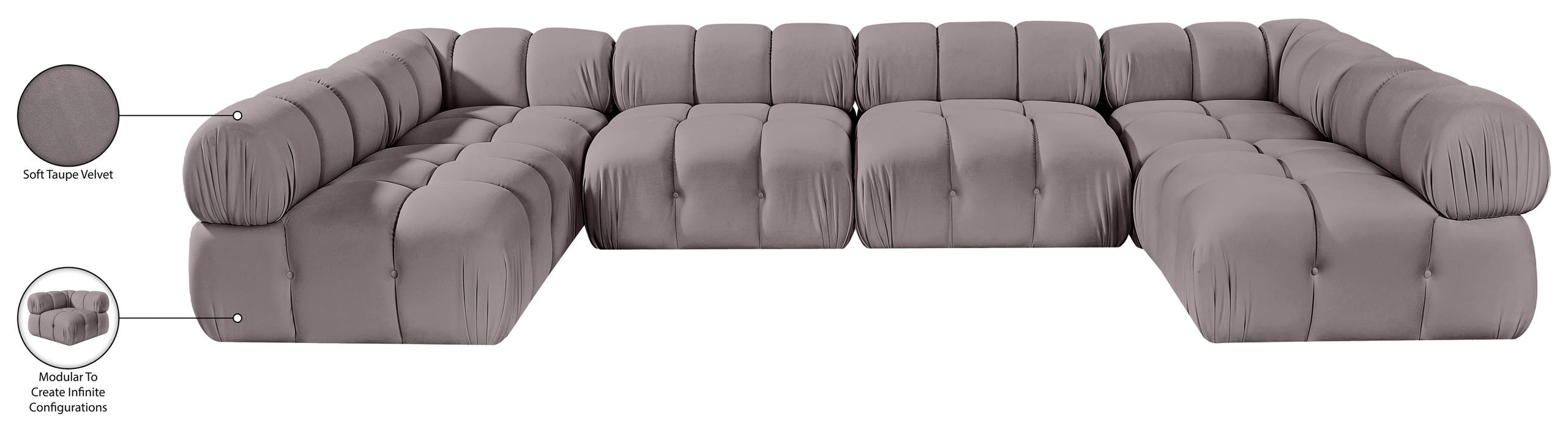 Meridian Furniture - Orin Taupe Velvet Performance Fabric Upholstered 6 pc. Sectional - 671Taupe-Sec6C - GreatFurnitureDeal
