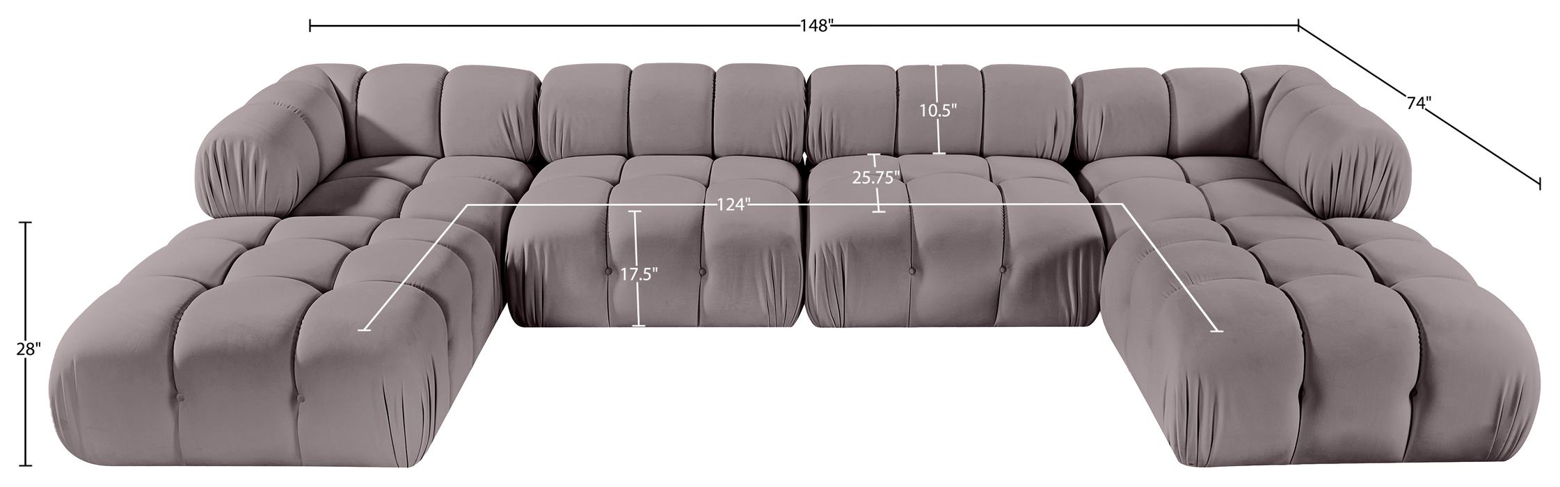Meridian Furniture - Orin Taupe Velvet Performance Fabric Upholstered 6 pc. Sectional - 671Taupe-Sec6D - GreatFurnitureDeal