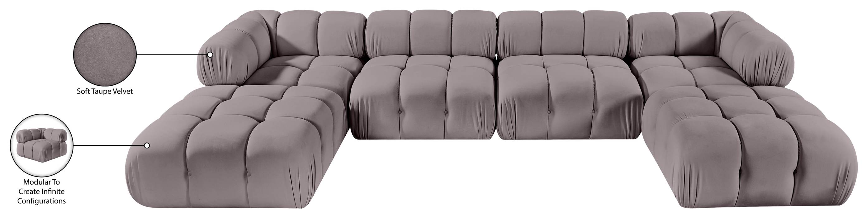 Meridian Furniture - Orin Taupe Velvet Performance Fabric Upholstered 6 pc. Sectional - 671Taupe-Sec6D - GreatFurnitureDeal