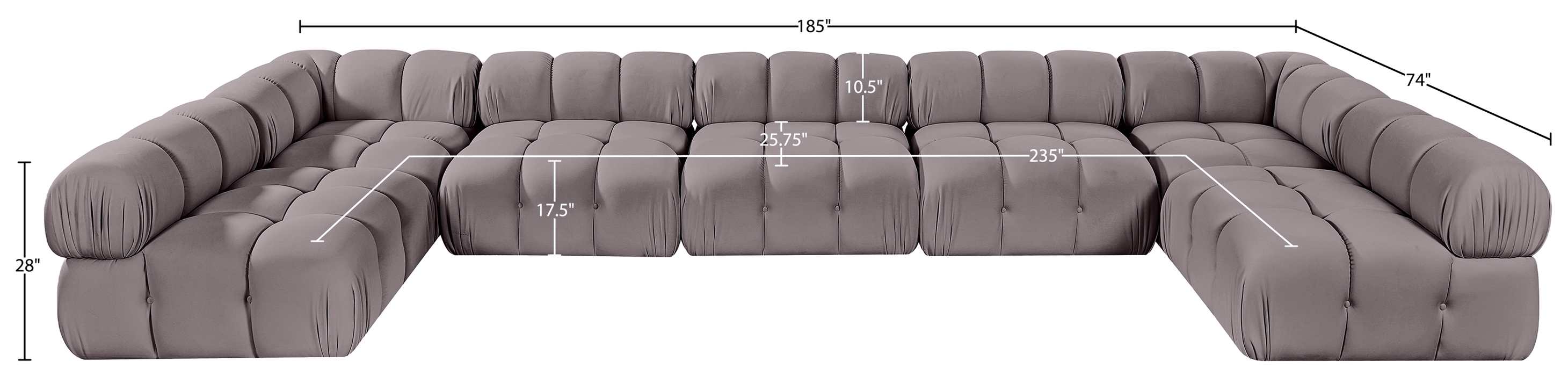Meridian Furniture - Orin Taupe Velvet Performance Fabric Upholstered 7 pc. Sectional - 671Taupe-Sec7C - GreatFurnitureDeal
