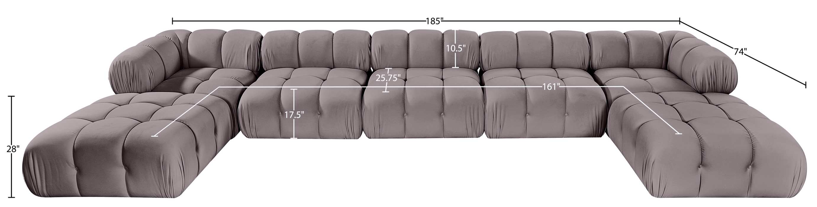 Meridian Furniture - Orin Taupe Velvet Performance Fabric Upholstered 7 pc. Sectional - 671Taupe-Sec7D - GreatFurnitureDeal