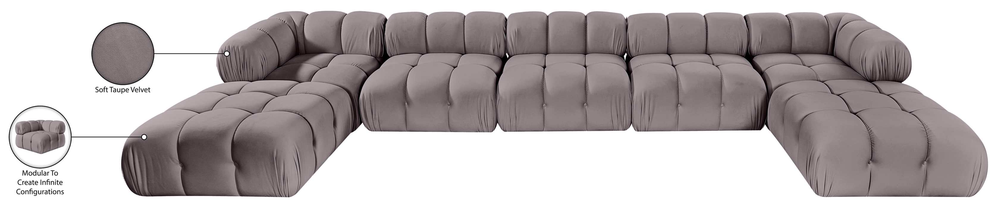 Meridian Furniture - Orin Taupe Velvet Performance Fabric Upholstered 7 pc. Sectional - 671Taupe-Sec7D - GreatFurnitureDeal