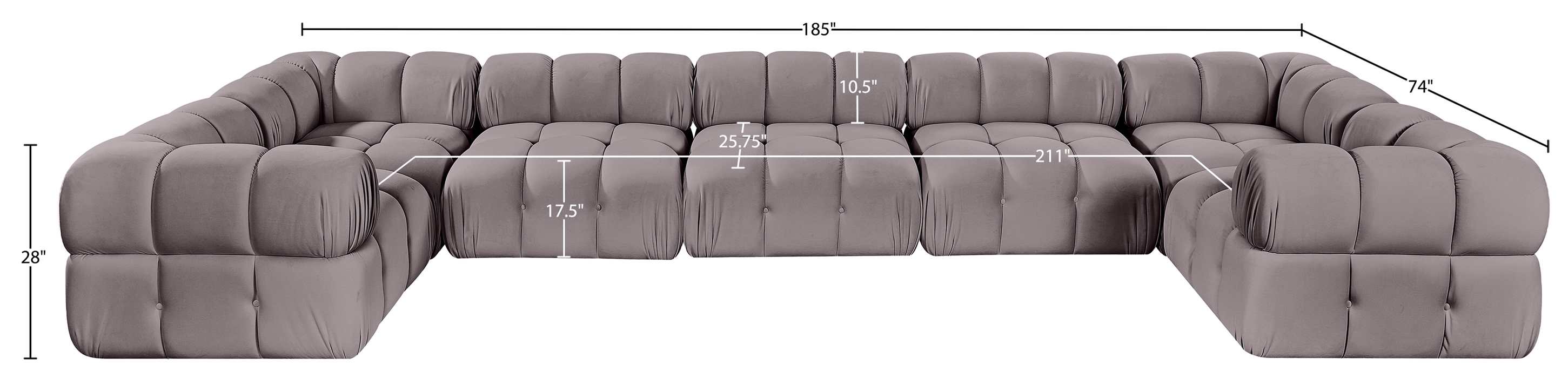 Meridian Furniture - Orin Taupe Velvet Performance Fabric Upholstered 7 pc. Sectional - 671Taupe-Sec7G - GreatFurnitureDeal