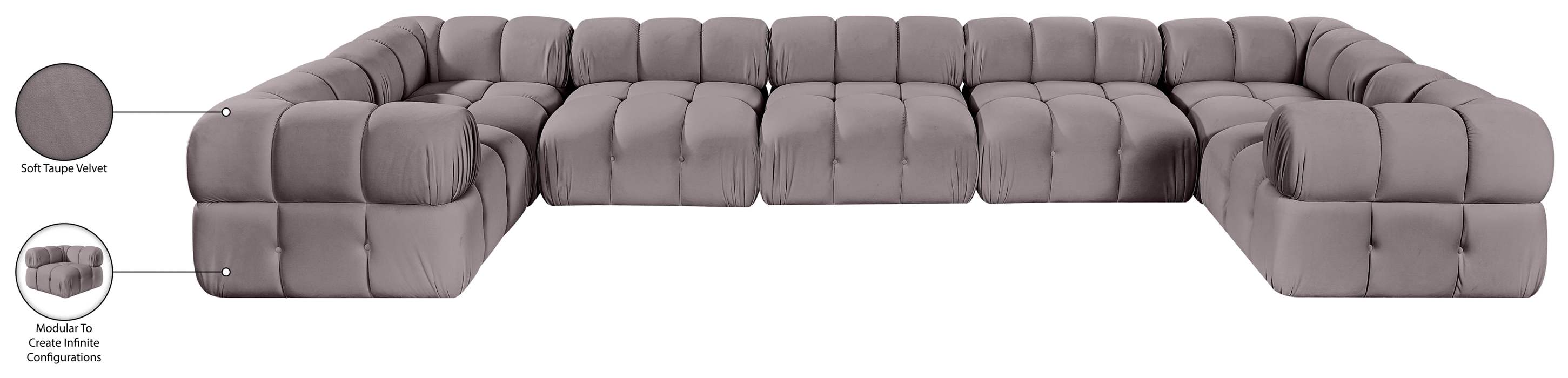 Meridian Furniture - Orin Taupe Velvet Performance Fabric Upholstered 7 pc. Sectional - 671Taupe-Sec7G - GreatFurnitureDeal