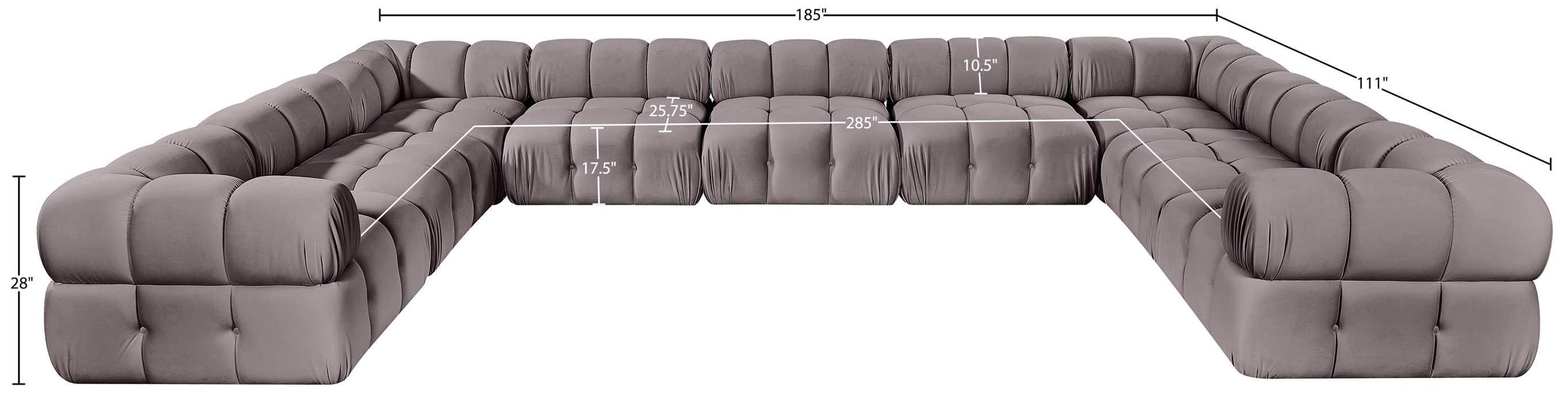 Meridian Furniture - Orin Taupe Velvet Performance Fabric Upholstered 9 pc. Sectional - 671Taupe-Sec9A - GreatFurnitureDeal