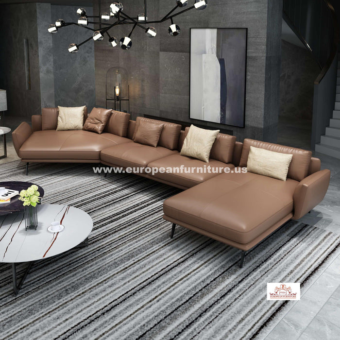European Furniture - Santiago Italian Russet Brown Leather RHF Sectional - EF-83540R-3RHF - GreatFurnitureDeal