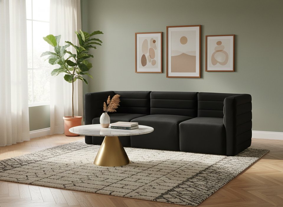 Meridian Furniture - Quincy 95" Black Velvet Upholstered Comfort 3pc. Sofa - 677Black-S95 - GreatFurnitureDeal