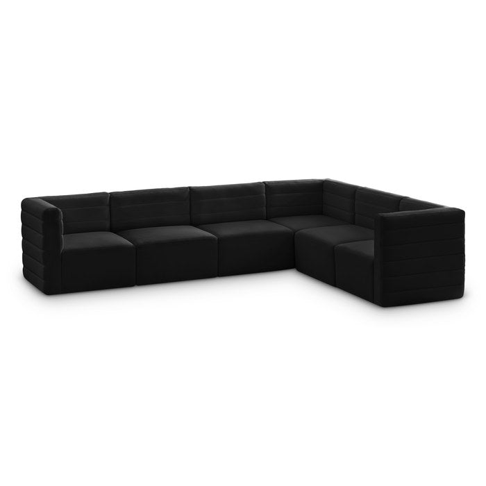 Meridian Furniture - Quincy 126" Black Velvet Upholstered Comfort 6pc. Sectional - 677Black-Sec6A - GreatFurnitureDeal