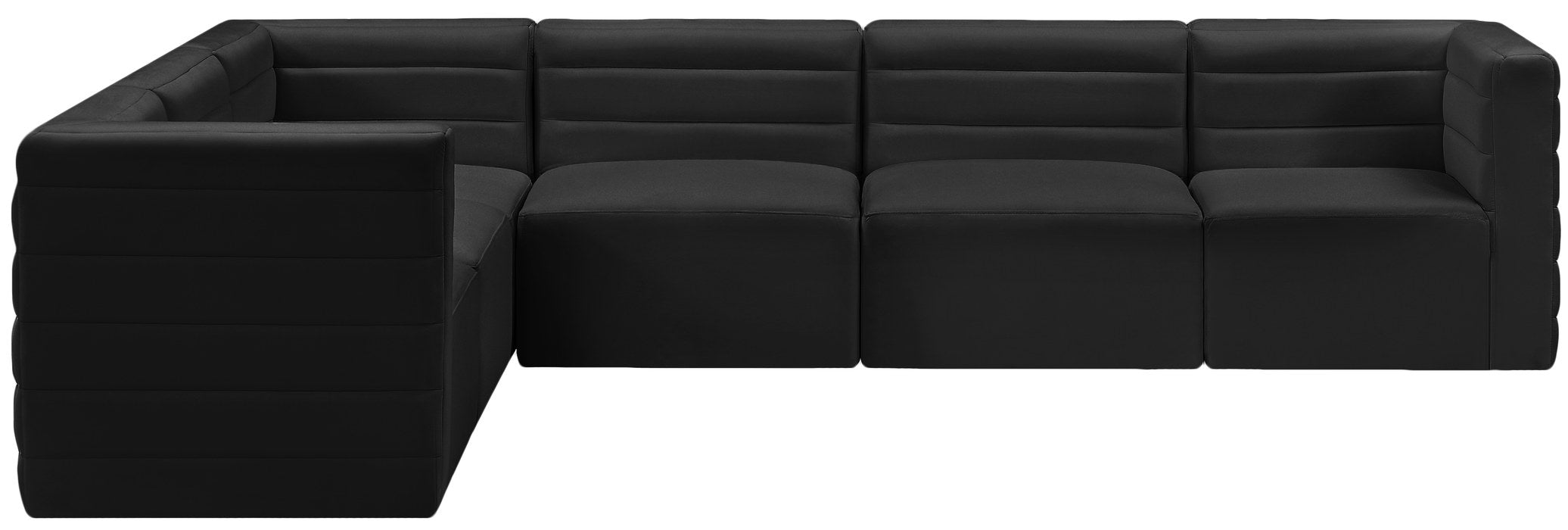 Meridian Furniture - Quincy 126" Black Velvet Upholstered Comfort 6pc. Sectional - 677Black-Sec6A - GreatFurnitureDeal