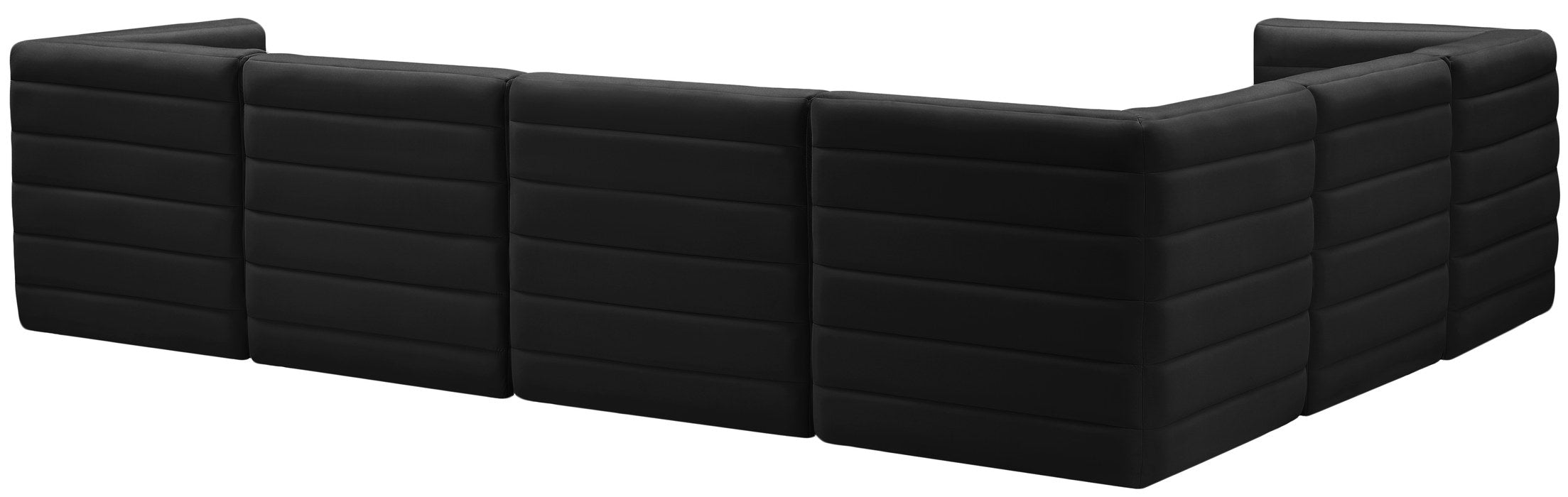 Meridian Furniture - Quincy 126" Black Velvet Upholstered Comfort 6pc. Sectional - 677Black-Sec6A - GreatFurnitureDeal