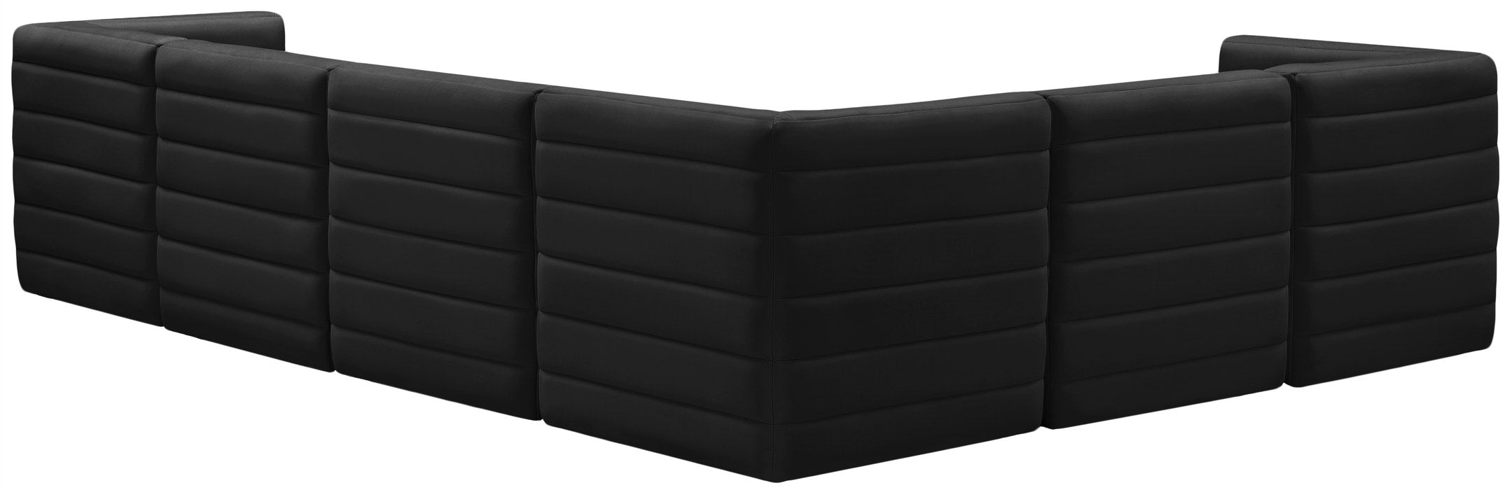 Meridian Furniture - Quincy 126" Black Velvet Upholstered Comfort 6pc. Sectional - 677Black-Sec6A - GreatFurnitureDeal