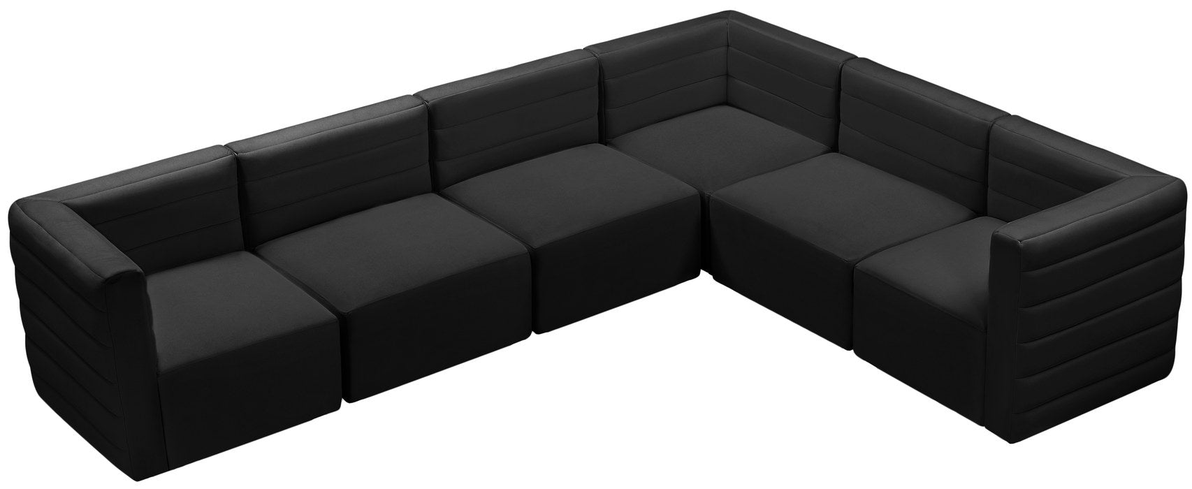 Meridian Furniture - Quincy 126" Black Velvet Upholstered Comfort 6pc. Sectional - 677Black-Sec6A - GreatFurnitureDeal