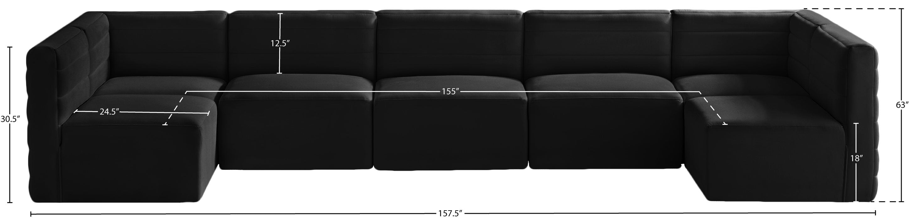 Meridian Furniture - Quincy 157" Black Velvet Upholstered Comfort 7pc. Sectional - 677Black-Sec7B - GreatFurnitureDeal