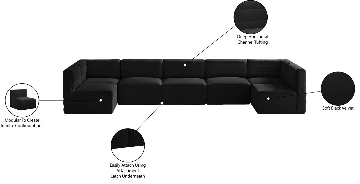 Meridian Furniture - Quincy 157" Black Velvet Upholstered Comfort 7pc. Sectional - 677Black-Sec7B - GreatFurnitureDeal