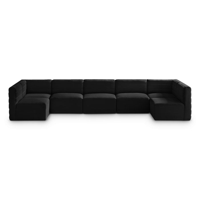 Meridian Furniture - Quincy 157" Black Velvet Upholstered Comfort 7pc. Sectional - 677Black-Sec7B - GreatFurnitureDeal