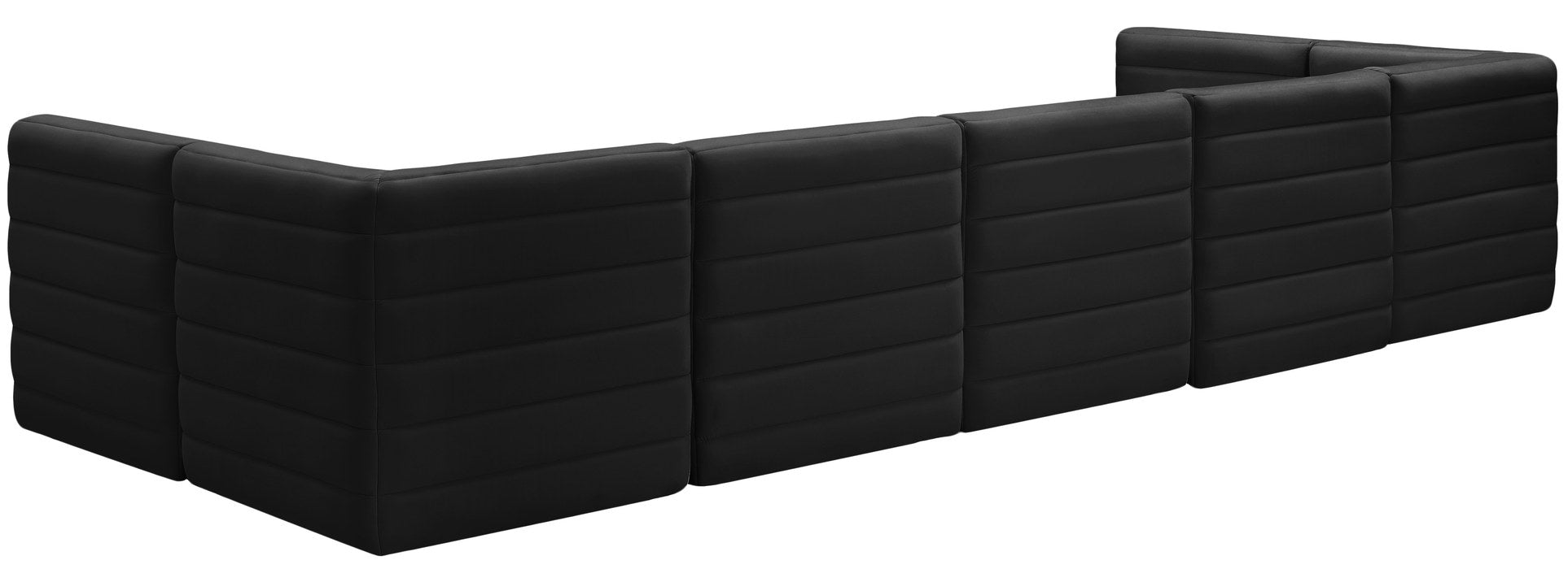 Meridian Furniture - Quincy 157" Black Velvet Upholstered Comfort 7pc. Sectional - 677Black-Sec7B - GreatFurnitureDeal