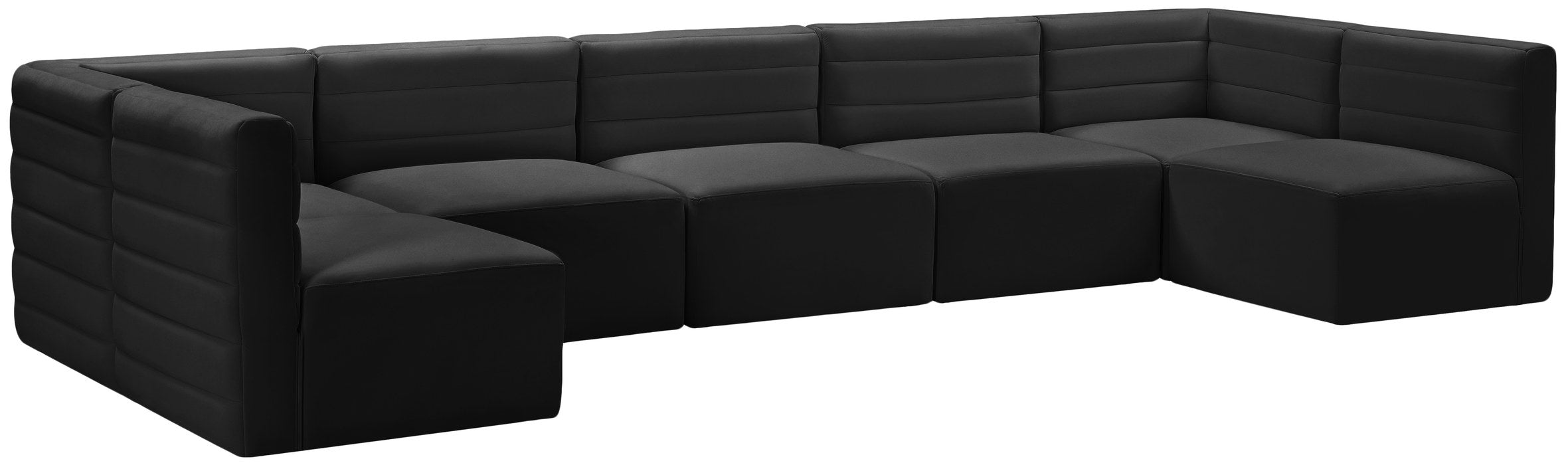 Meridian Furniture - Quincy 157" Black Velvet Upholstered Comfort 7pc. Sectional - 677Black-Sec7B - GreatFurnitureDeal