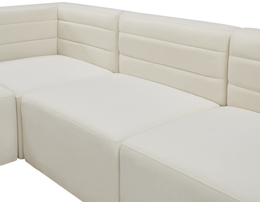 Meridian Furniture - Quincy 95" Cream Velvet Upholstered Comfort 5pc. Sectional - 677Cream-Sec5C - GreatFurnitureDeal