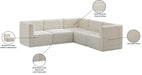 Meridian Furniture - Quincy 95" Cream Velvet Upholstered Comfort 5pc. Sectional - 677Cream-Sec5C - GreatFurnitureDeal