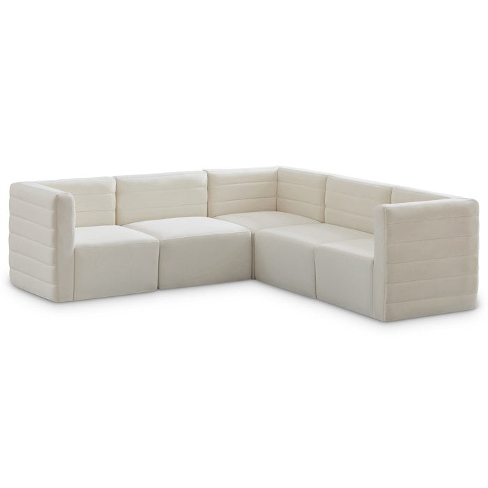 Meridian Furniture - Quincy 95" Cream Velvet Upholstered Comfort 5pc. Sectional - 677Cream-Sec5C - GreatFurnitureDeal