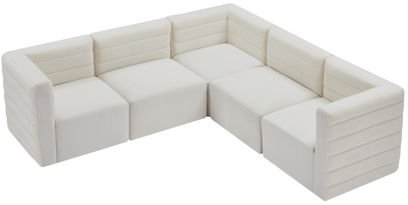 Meridian Furniture - Quincy 95" Cream Velvet Upholstered Comfort 5pc. Sectional - 677Cream-Sec5C - GreatFurnitureDeal