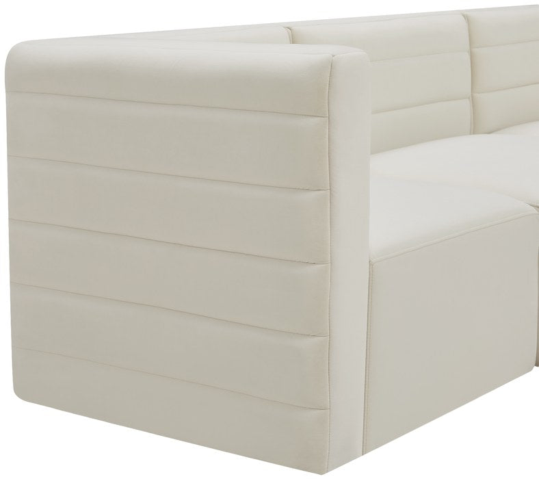 Meridian Furniture - Quincy 95" Cream Velvet Upholstered Comfort 5pc. Sectional - 677Cream-Sec5C - GreatFurnitureDeal