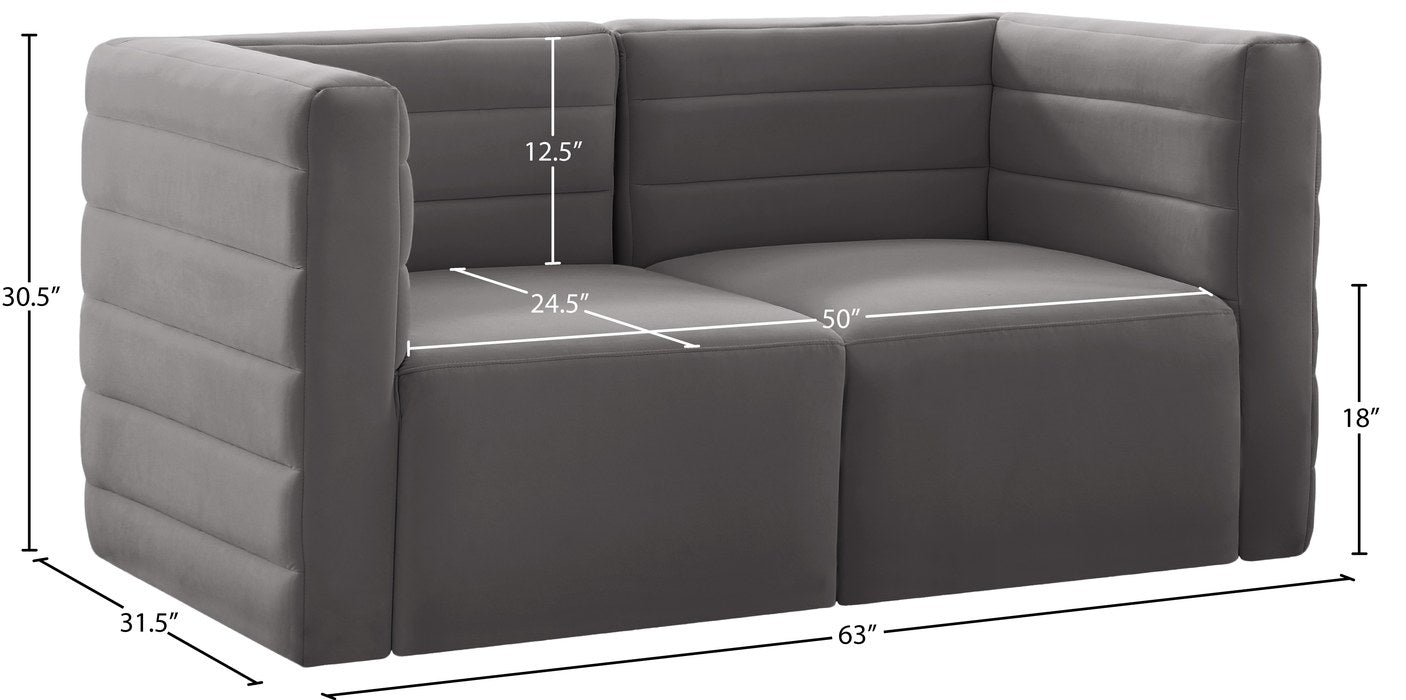 Meridian Furniture - Quincy 63" Grey Velvet Upholstered Comfort 2pc. Loveseat - 677Grey-S63 - GreatFurnitureDeal