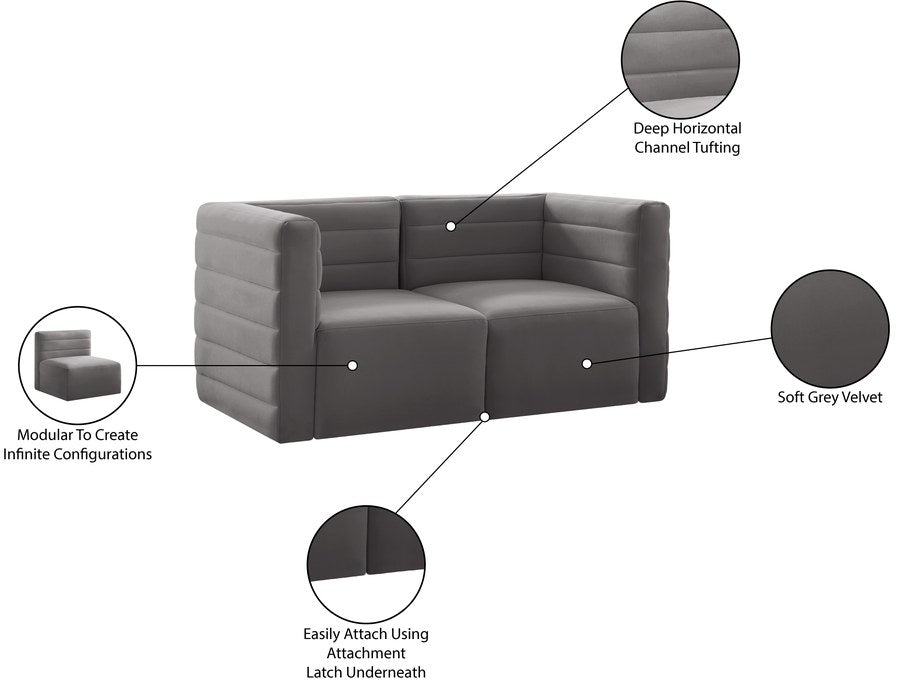 Meridian Furniture - Quincy 63" Grey Velvet Upholstered Comfort 2pc. Loveseat - 677Grey-S63 - GreatFurnitureDeal