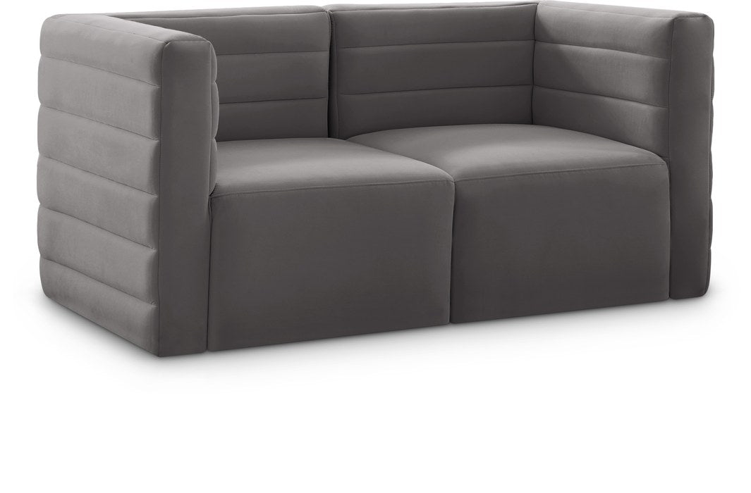 Meridian Furniture - Quincy 63" Grey Velvet Upholstered Comfort 2pc. Loveseat - 677Grey-S63 - GreatFurnitureDeal