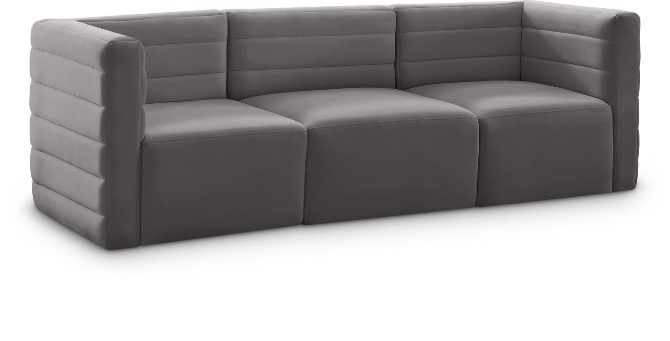 Meridian Furniture - Quincy 95" Grey Velvet Upholstered Comfort 3pc. Sofa - 677Grey-S95 - GreatFurnitureDeal