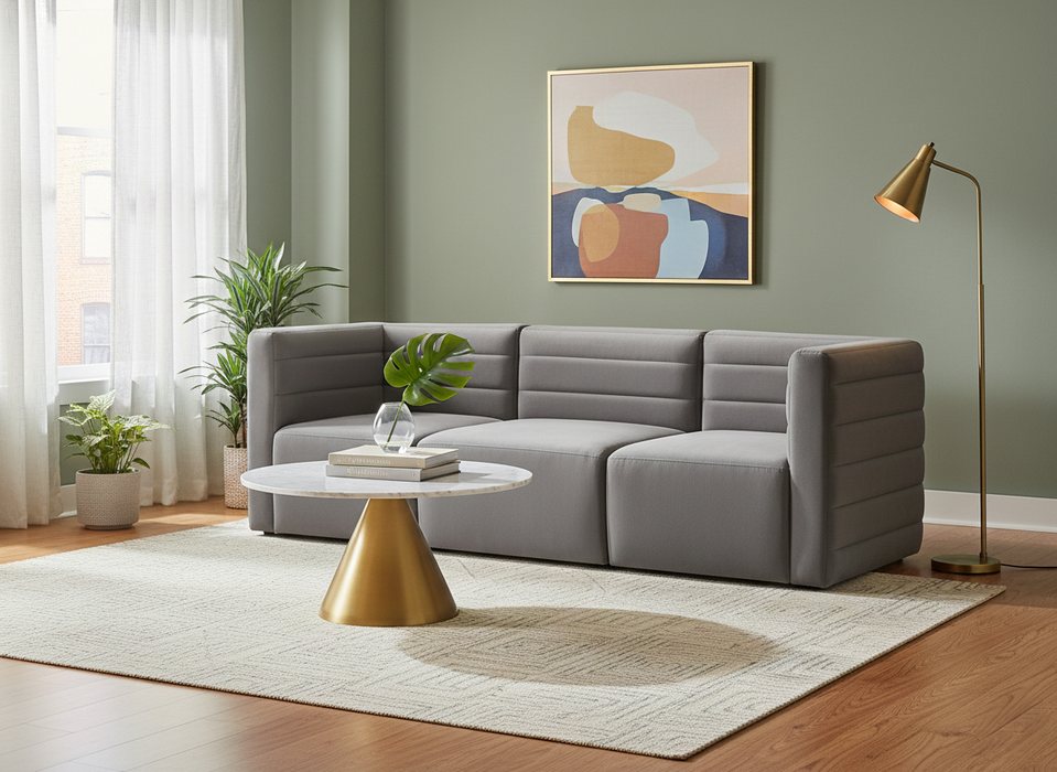 Meridian Furniture - Quincy 95" Grey Velvet Upholstered Comfort 3pc. Sofa - 677Grey-S95 - GreatFurnitureDeal