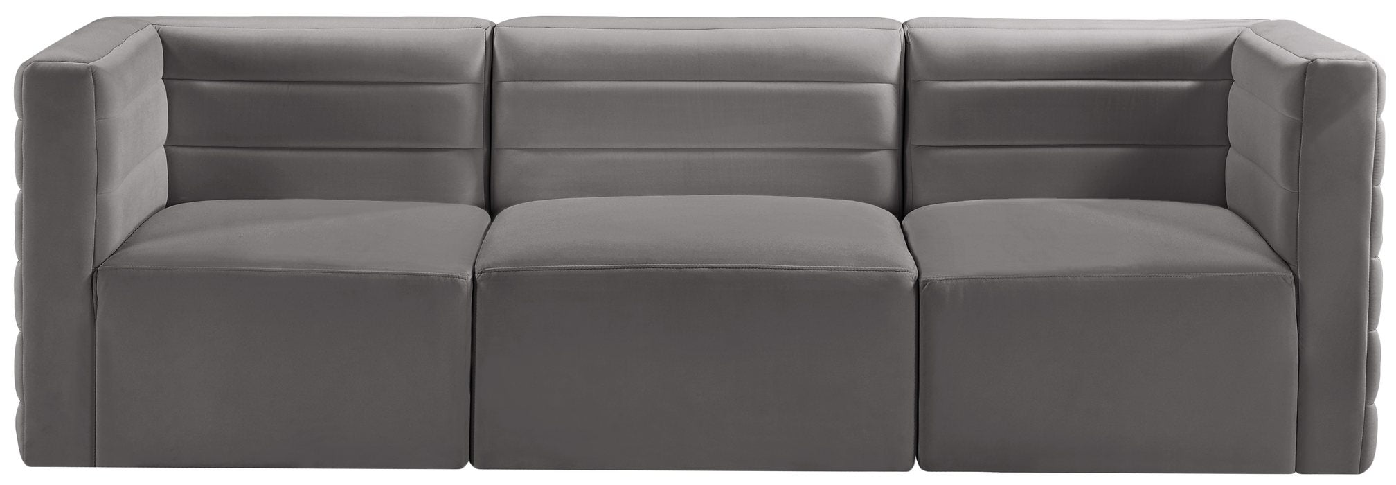Meridian Furniture - Quincy 95" Grey Velvet Upholstered Comfort 3pc. Sofa - 677Grey-S95 - GreatFurnitureDeal