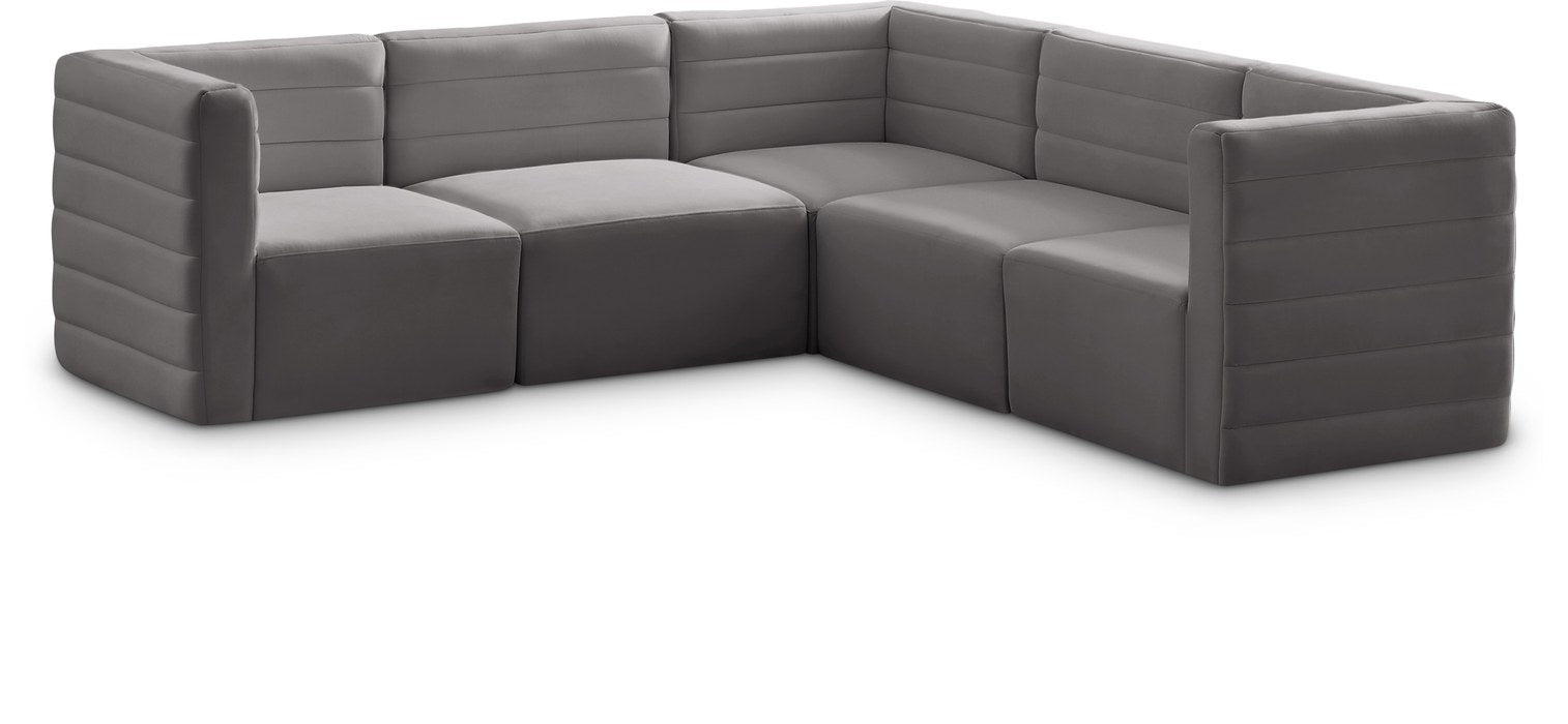 Meridian Furniture - Quincy 95" Grey Velvet Upholstered Comfort 5pc. Sectional - 677Grey-Sec5C - GreatFurnitureDeal